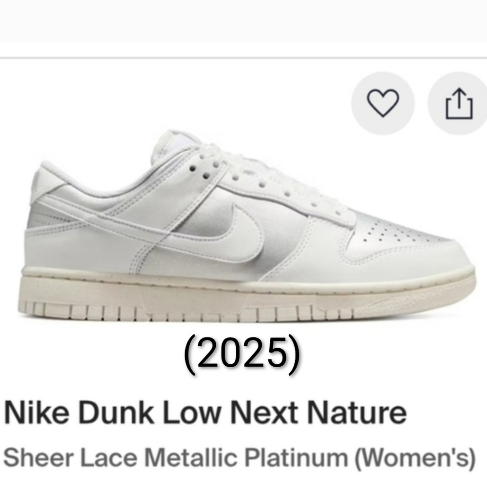 Nike Dunk Low Next Nature Sheer Lace Platinum Sneakers Womens SZ 9 Mens SZ 7.5